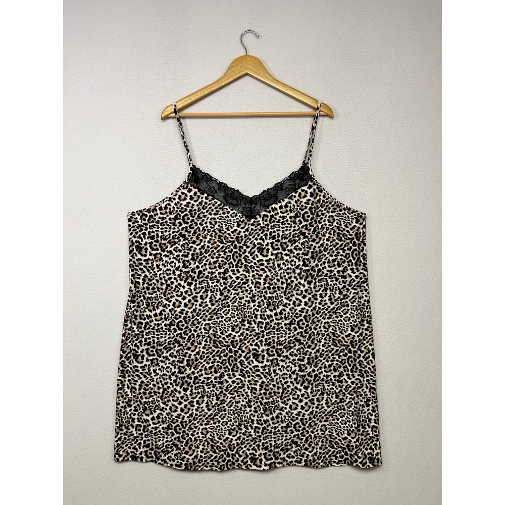 Animal Print Mob Wife Joyspun Women 3X Brown Leopard Lace Trim Knit Chemise